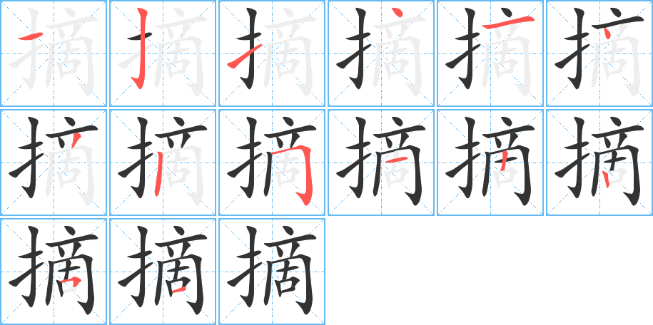 摘字笔画写法